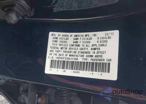 2013 Honda Accord Sport from USA, damaged, VIN 1HGCR2F52DA141896